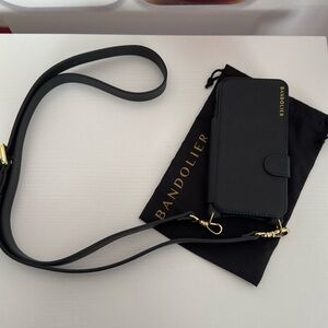 Bandolier iPhone 15pro max Hailey Portfolio crossbody phone case black with gold